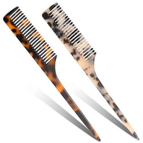 Auseibeely 2 Pack Rat Tail Combs for Women, Fine Tooth Hair Parting Comb Root Teasing Hair Styling Tools for Braiding, Friendly Recycled Cellulose Acetate Comb Anti Static(Tortoise Shell, Ivory) - Image 1