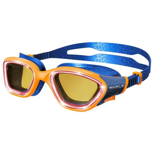 Whale Swim Goggles, HD Anti-Fog Goggles, Unisex | 100% UV Protection | Anti-Fog Design (Sunset Orange-Blue)