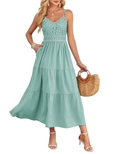 Dokuritu Women's Beach Crochet Lace Maxi Dress Solid Color Summer Vacation Spaghetti Strap Long Dress 2025 - Image 1