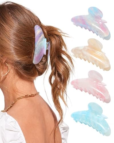 Lourny Acrylic Hair Clips for Women, 4.1 Inch Large Claw Clips for Thin Thick Hair Lightweight 4 PCS Non-Slip Cute Jaw Clips(Light blue+Orange+Light pink+Pink purple) - Image 1