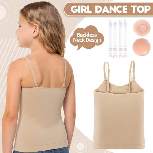 iMuchic Camisole Tank Tops for Girls, Stretch Undershirts Comfortable Camis with Clear Straps and Silicone Cover (US, Alpha, Large, Regular, Regular, Beige) - Thumbnail 4