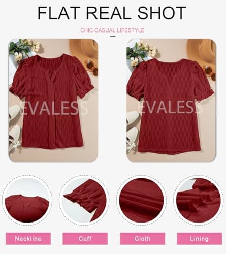 EVALESS Blouses for Women Summer Vacation Outfits - Cute Puff Sleeve Tops - Red Blouses - Dressy Casual Western Clothes - Sexy Tops - Work, X-Large - Thumbnail 6