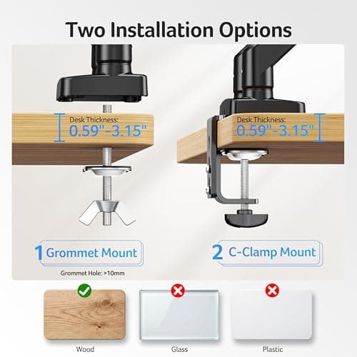 Acer Dual Monitor Arm, Computer Desk Arm with VESA Mounts for 17–32″ Screens, Fully Adjustable Gas Spring Monitor Stand, C-Clamp and Grommet Mounting Base, Fits 4.4 to 19.8lbs Computer Monitors - Thumbnail 4