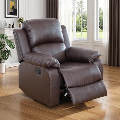 Manual Recliner Chair, 600 lbs Heavy Duty Reclining Chair with 155° Push-Back Recline,Faux Leather Lounge Chair for Living Room, Nursery, Bedroom, Reading – Comfy Chair for Adults, Seniors, Brown - Image 1