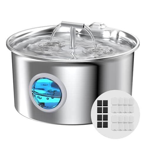 Cat Water Fountain Stainless Steel: Water Dispenser for Cats Indoor - Pet Dispenser Supplies Accessories - 16 Pack Cat Water Fountain Replacement Filters - 8 Multi-Functional Filters and 8 Sponges - Image 1