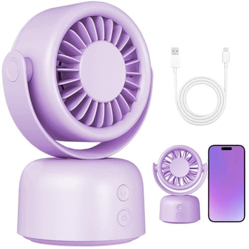 Small Quiet Desktop Fan, 3 Speeds Oscillating Fan with Auto 90° Rotate & Manual 120° Tilt Head, 0.72 Lb USB-C Corded Powered Mini Desk Fan for Outdoor Indoor Office Bedroom Travel (purple) - Image 1