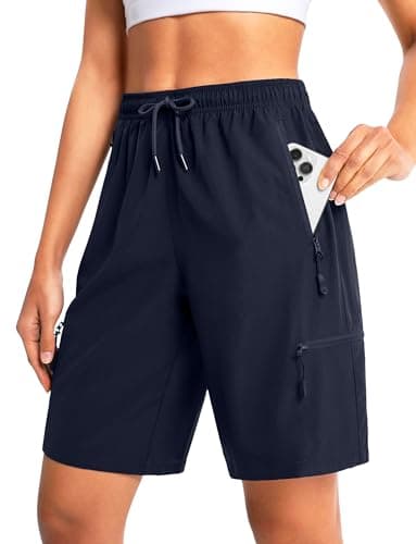 Cyasundent Women's 9" Hiking Cargo Shorts Lightweight Stretch Quick Dry Athletic Golf Summer Bermuda Shorts for Women (Navy_L) - Image 1