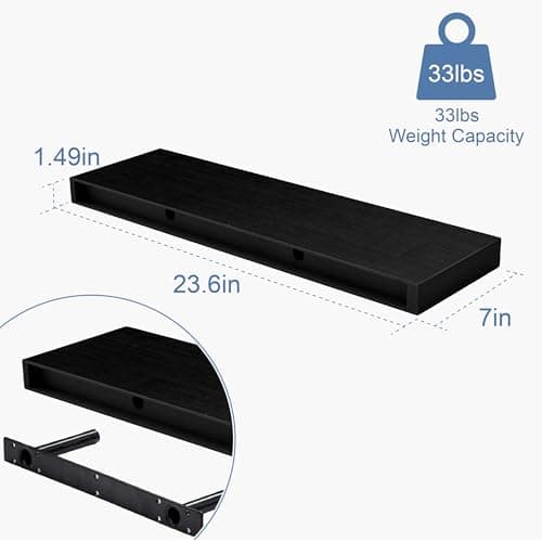Mifurn Floating Shelves for Wall, Bathroom Shelves Over Toilet, Wall Shelves & Book Shelf for Room, Hanging Shelf, Modern Wooden Mounted Floating Shelves, 24x7x1.5 in (Black, Set of 3) - Thumbnail 3