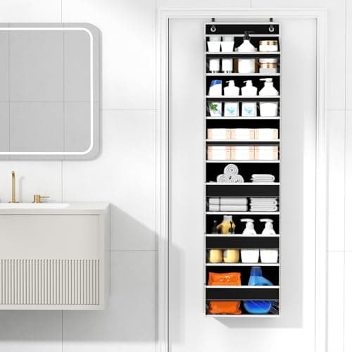 Mefirt Over The Door Organizer, 6 Shelf Door Hanging Organizers with 6 Large Capacity Pockets, Behind Door Storage Hanging Shelves for Closet Wall Bathroom Bedroom Nursery - Thumbnail 2