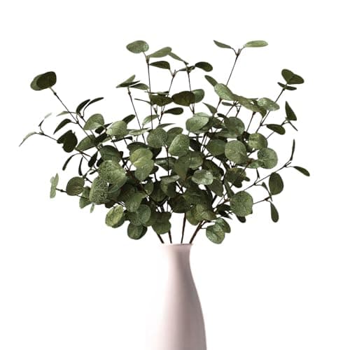 siqifloral 4PCS 24" Gold Green Metallic Artificial Eucalyptus Stems Real Touch Faux Eucalyptus Leaves for Vase Decoration, Living Room Decor, Christmas Home Centerpieces - Image 1