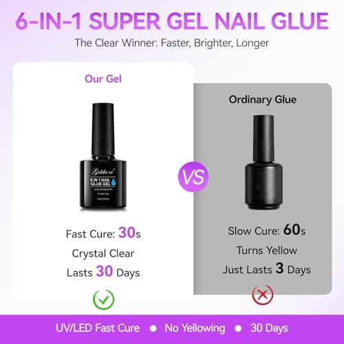 Gelike EC 6 in 1 Nail Glue Gel: 2 Pcs Gel Nail Polish for Press on Nails - Nail Glue Strong Easy and Long Last for False Acrylic Tip - Base Coat for Salon Home Polish - Thumbnail 6