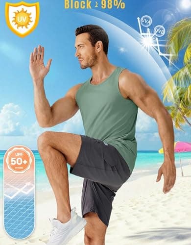 PINSPARK Mens Sleeveless Shirts Athletic Tank Tops Casual Sports Vest Quick Dry Breathable Workout Gym Summer Lightweight Grey Green - Thumbnail 4