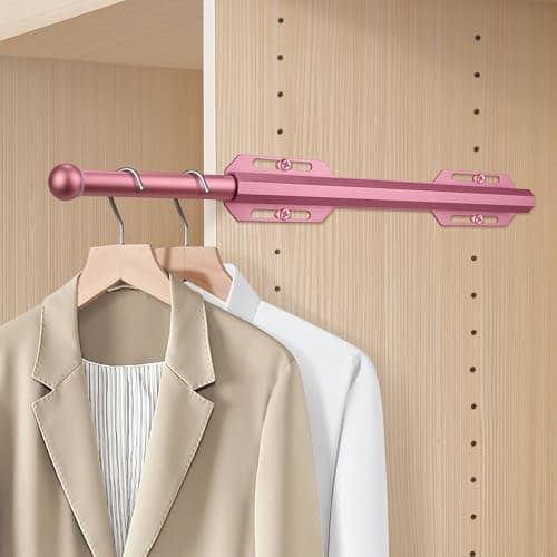 Valet Rod For Closet Pull Out, Heavy Duty Adjustable Valet Rod For Closet, Laundry Room, Bedroom, Bathroom(Cherry Blossom Pink) - Thumbnail 4