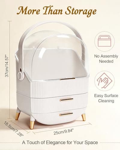 Bleutty Makeup Organizer with Drawers & Lid - Portable Large Cosmetic Storage Case for Vanity Countertop, Travel, Gift for Women, Girls, 11"×7"×15", White - Thumbnail 6