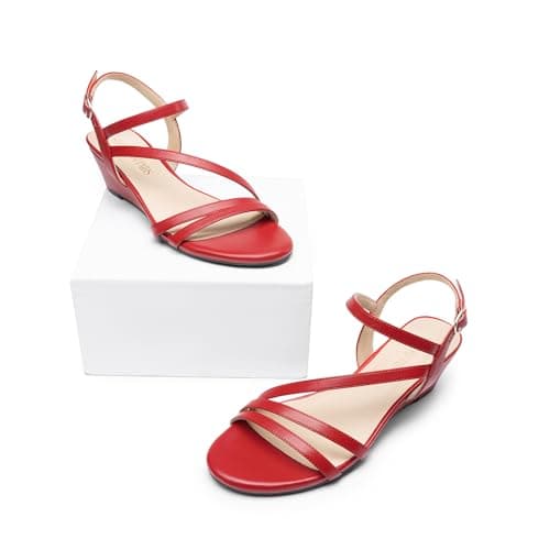 DREAM PAIRS Strappy Wrapped Dressy Wedge Sandals, Comfortable Ankle Strap Open Toe Evening Dress Wedding Dance Summer Shoes,Size 7,Red-Pu,SDPW2420W - Thumbnail 6