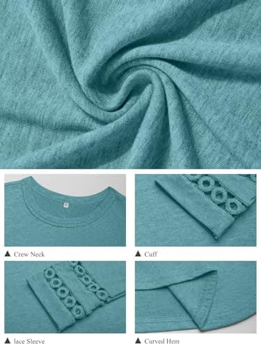 GKBK Womens Long Sleeve Tops Business Dressy Casual Blouses Crewneck Loose Fit Lightweight T Shirts Cute Work Tee Ladies Tunic 2025 Fall Winter Fashion Clothes Trendy Outfits Cyan S - Thumbnail 4