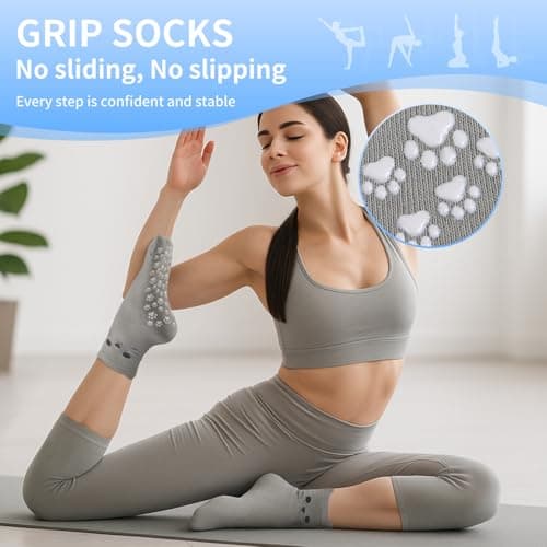GIAG.IO Cute Pilates Socks, Pilates Socks with Grips 5 Pairs for Women Non-slip Grippy Yoga Sock Crew Size 7-9 for Barre Ballet Barefoot Workout - Thumbnail 3