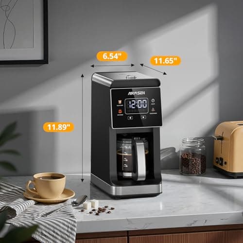 AIRMSEN Grind & Brew Coffee Maker with Built-in Grinder, Programmable Single Serve Coffee Maker - 5 Cup Capacity, 3 Grind Settings, Auto Keep Warm & Glass Carafe for Home and Office - Thumbnail 2