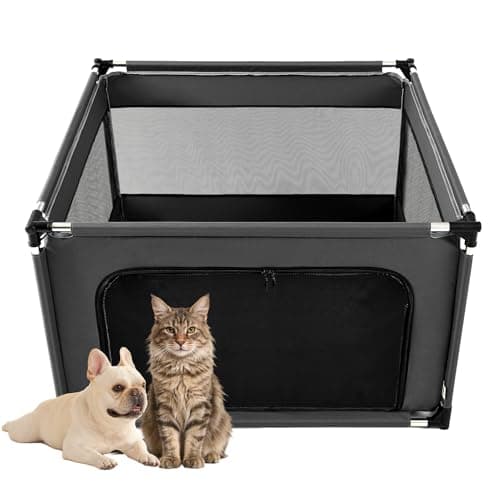 EHEYCIGA 42x42x26 Inches Puppy Playpen Without Top Cover for Dogs & Cats Indoor or Outdoor - Dog Playpen with Door, Dog Fence for Small Animal with Heavy-Duty Oxford & Steel Frame, Dark Grey - Image 1