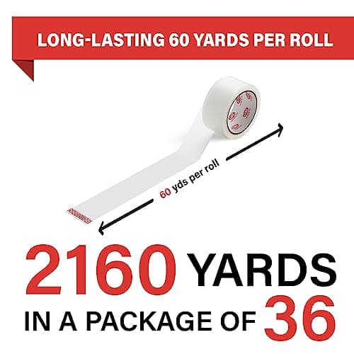 Simply Cool Packing Tape 36 Rolls, Clear Heavy Duty Packaging Tape for Shipping, Moving Boxes, Sealing, Mailing & Storage – Strong 1.88” Wide x 60 Yards Per Refill Roll, 2160 Yards Total - Thumbnail 2