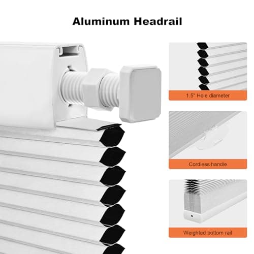 Brochao Custom Blackout Cellular Shades Cordless No Drill No Tools Honeycomb Shades for Windows, Easy to Install for Indoor Windows White - Thumbnail 5