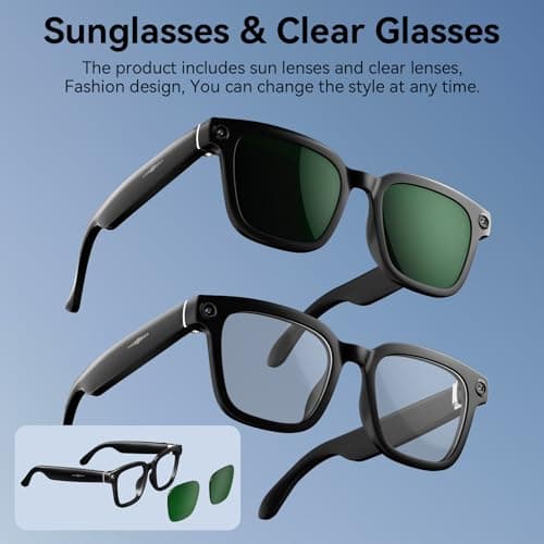 AI Smart Glasses with Camera, 1080P Video Recording Glasses, 8MP Camera Glasses, Real Time Translation, ChatGPT AI Voice Assistant, Open-Ear Audio,Sunglasses with Color-Changing Clear and Green Lenses - Thumbnail 6