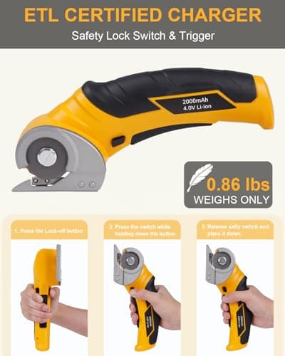 Cardboard Cutter Electric Box Cutter, Father Day Gifts for Dad from Daughter Son Wife, 4V Cordless Electric Scissors Rotary Blade for Cardboard Recycling Rechargeable DIY Tools Cutting Carpet Leather - Thumbnail 6