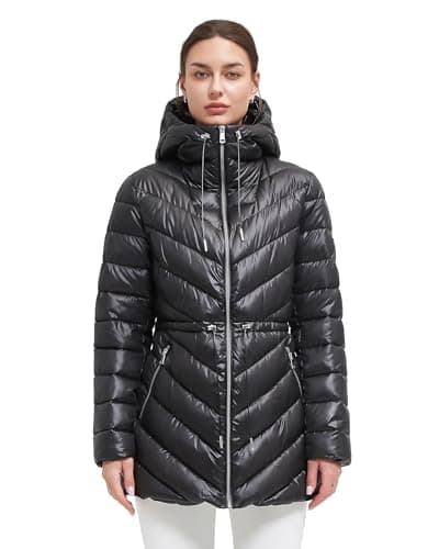 BINACL Women's Plus Size Winter Thicken Quilted Shiny Puffer Warm Long Coat with Big Hood Oversized Warm Mountain Thermal Casual Outwear Pockets Hooded Parka Jacket with Adjustable Waist(Black XL) - Image 1