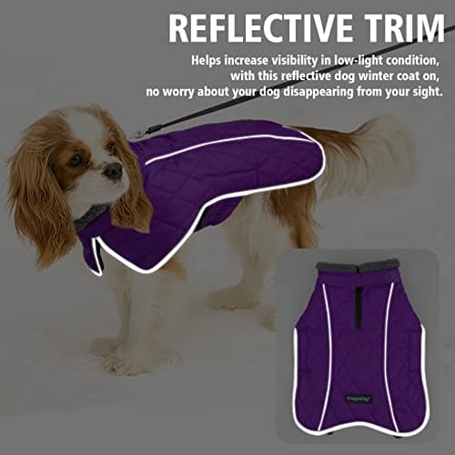 Fragralley Dog Coat Large, Waterproof Dog Jacket with Warm Fleece Lining, Adjustable Reflective Dogs Winter Coat, Turtleneck Pet Coats for Cold Weather (Purple L) - Thumbnail 6