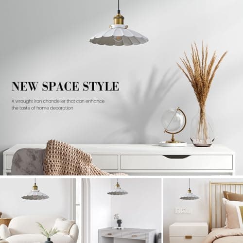 Oyisen White Pendant Lights, Modern Hanging Lamp with 9.8 Inch Industrial Shade for Kitchen Island, Farmhouse Pendant Lights Kitchen Island 6.5Ft Adjustable Cord Pendant Light Fixtures - Thumbnail 4