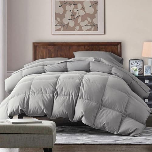 WarmKiss Goose Down Feather Comforter Twin Size All Season Duvet Insert– 100% Cotton Fabric Fluffy Duvet Insert (68x90, Grey) - Image 1