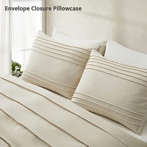 Oli Anderson Beige Duvet Cover King Size - Pleated King Duvet Cover, 3PCS Soft and Breathable Textured Bedding Set with Zipper Closure(Beige,104"x90") - Thumbnail 6