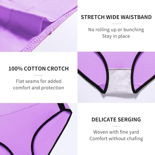 CAILECOTTON Womens Underwear Cotton Underwear for women High Waisted Full Coverage Brief Soft Stretch Breathable Everyday Hipster Ladies Pantie Comfy Briefs - Multi 5 pack - Thumbnail 5