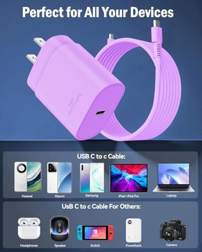 45W Super Fast Charger for Samsung, 6.5FT/2M USB C Charger Fast Charging for Samsung S25/S24/Plus/Ultra, PD 3.0 GaN Type C Charging Block Compatible with iPhone 17/16/15 and More (Purple- 25W, 2 PCS) - Thumbnail 4