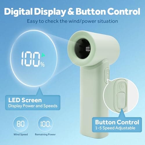 [2025 Upgraded] Portable Handheld Fan 17400RPM High Speed Turbo Mini Fan [15H Max Cooling Time], 4500mAh, 5 Gear Wind, LED Display, USB Rechargeable Personal Small Fans Outdoor Travel Camping Concerts - Thumbnail 6