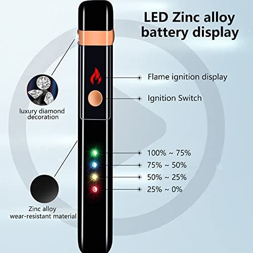 RSBYE Electric Lighters Rechargeable USB Windproof Flame Lighter Plasma Arc Electronic Lighter with LED Battery Indication for Outdoors Camping, Candles, Incense Stick (Ice Black) - Thumbnail 2