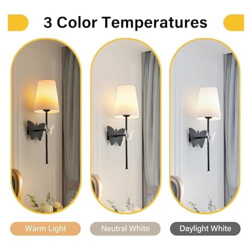 MHSNL Black Wall Lights Battery Operated Set of 2, Rechargeable Wall Lights with Butterfly, Battery Powered Sconces Indoor Wall Lamps for Bedroom Living Room Hallway Stairs Bathroom - Thumbnail 3