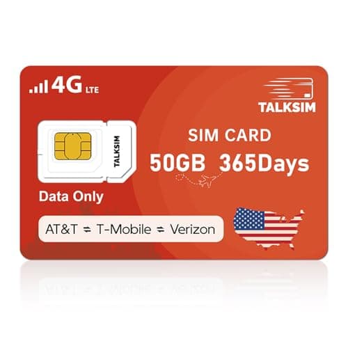 TALKSIM Data SIM Card 50GB 365Days, 4G USA Data Only SIM Card Comptible with Verizon, AT&T and T-Mobile, Works with Unlocked Security Camera/Router/Mobile WiFi Hotspot/Tablet/Hunting Trail iot Devices - Image 1