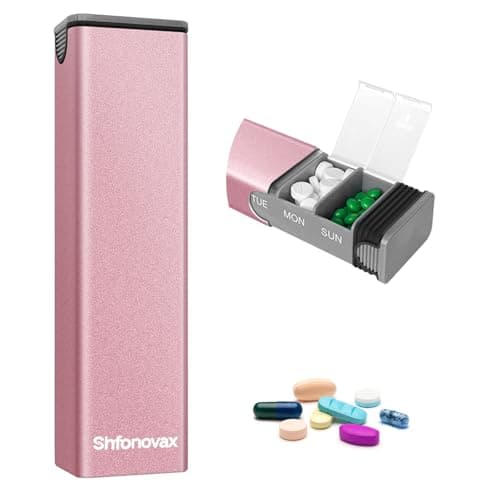 Weekly Metal Pill Organizer, Large Capacity 7 Day Travel Pill Organizer, Easy Open Secure Pill Box for Women, Adults & Seniors, Daily Pill Case (Pink) - Image 1