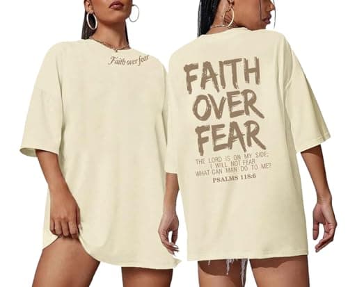 Christian Shirts for Women Oversized Faith Over Fear Boho Tops God Bible Verse Inspirational Tees Jesus Religious Gifts Apricot - Image 1