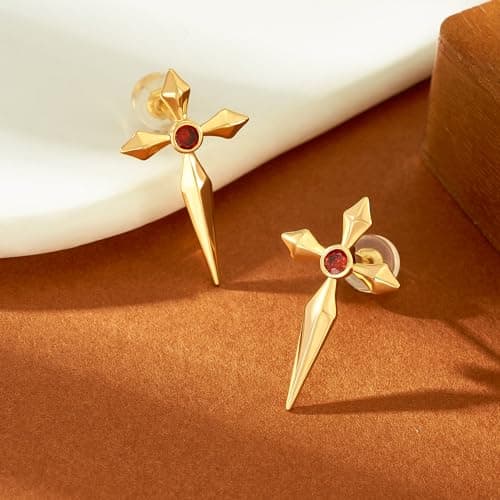 VALLOEY ROVER Cross Stud Earrings 14K Gold Plated Cubic Zirconia Cross Earrings Stud for Women 925 Sterling Silver Post Religious Jewelry Gift for Women - Thumbnail 5