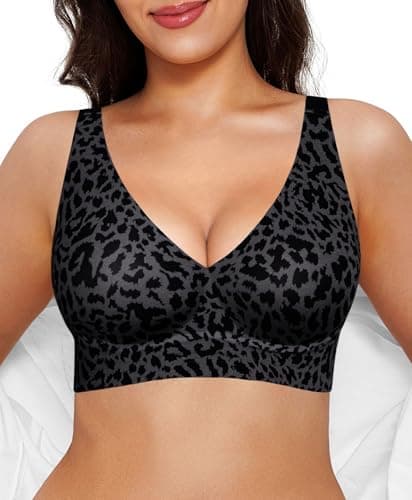 Bras for Women No Underwire - Wireless Comfortable Bra Seamless Bralette Full Coverage Deep V Leopard Print Bra Everyday Bras - Image 1