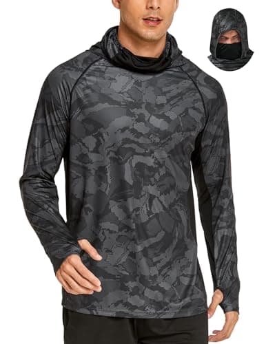 COOrun Men's UPF 50 Sun Protection Hoodies with Mask Built in Hooded Fishing Shirts for Men Long Sleeve Camo Hiking Shirts - Image 1
