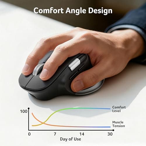 acer Ergonomic Mouse Wireless Rechargeable with Side Scroll (BT5.2+2.4GHz), Bluetooth Computer Mouse for Laptop, Medium to Large Sized Hands, Office USB Mice, 8 Buttons, 4800 DPI for PC, Desktop - Thumbnail 3