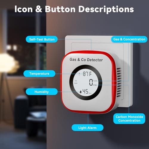 Carbon Monoxide Detectors & Gas Leak Detector, Carbon Monoxide Detectors Plug in & Battery Backup with Temperature Humidity Sensor Built-in, Natural Gas Detector Sound & Light Warning for Home - Thumbnail 4