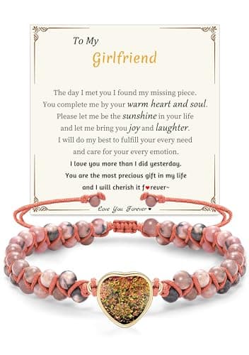 Sistble Gifts for Girlfriend, Girlfriend Birthday Gifts Love Heart Bracelet from Boyfriend Jasper Beaded Bracelets for Women Anniversary Christmas Stocking Stuffers Jewelry - Image 1