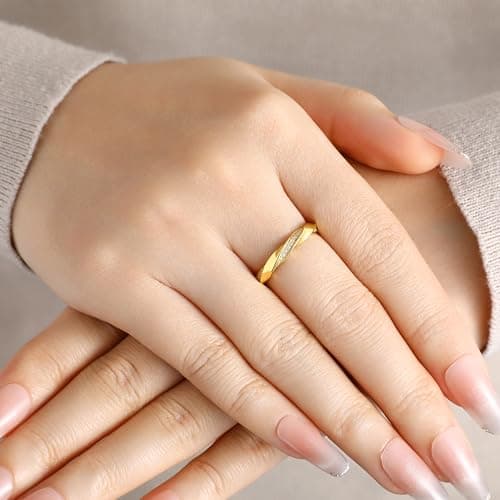 SILVERNANA 925 Silver Mobius Moissanite Wedding Band Women Gold 5.5 - Thumbnail 3