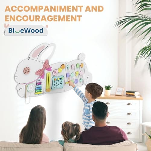 BlueWood Wooden Wall Busy Board Panels, Toddler Learning Activity Center, Montessori Philosophy Sensory, Educational Toys, Conducive to All-Round Development - Rabbit - Thumbnail 6
