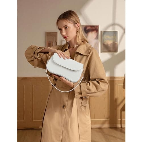 Telena Shoulder Bag for Women, White Purse Handbag Vegan Leather Small Shoulder Purse Crossbody Bag - 2 Adjustable and Detachable Shoulder Straps - Thumbnail 2