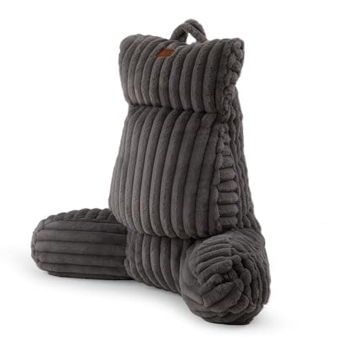 Amélie Home Faux Fur Reading Pillow with Pocket for Sitting in Bed, Adult Backrest Bed Pillow with Washable Cover for Lounging, Watching TV/Reading/Gaming/Resting/Post/Surgery/Nursing, Grey 25 inches - Image 1